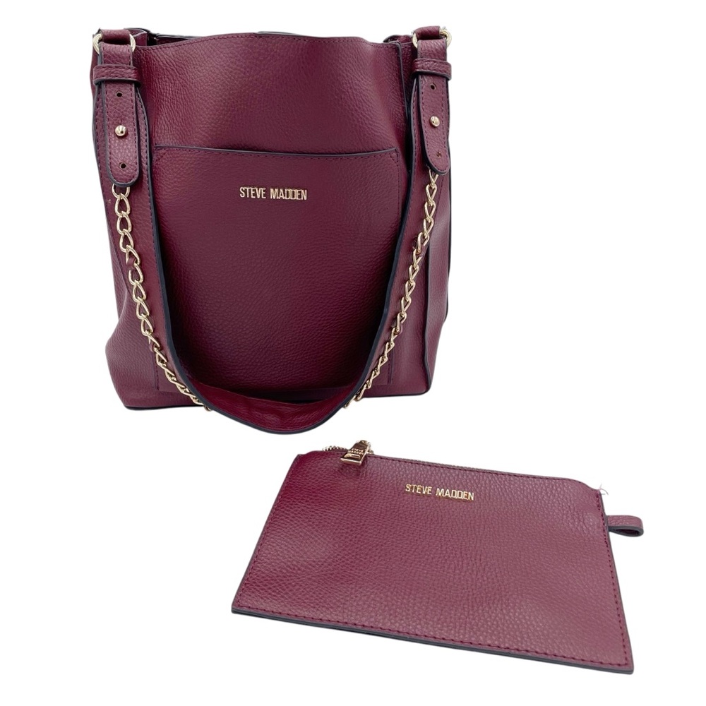 Steve Madden Bdhalia Shoulder Bag & Pouch Two Piece Set Burgundy Red Chain Strap